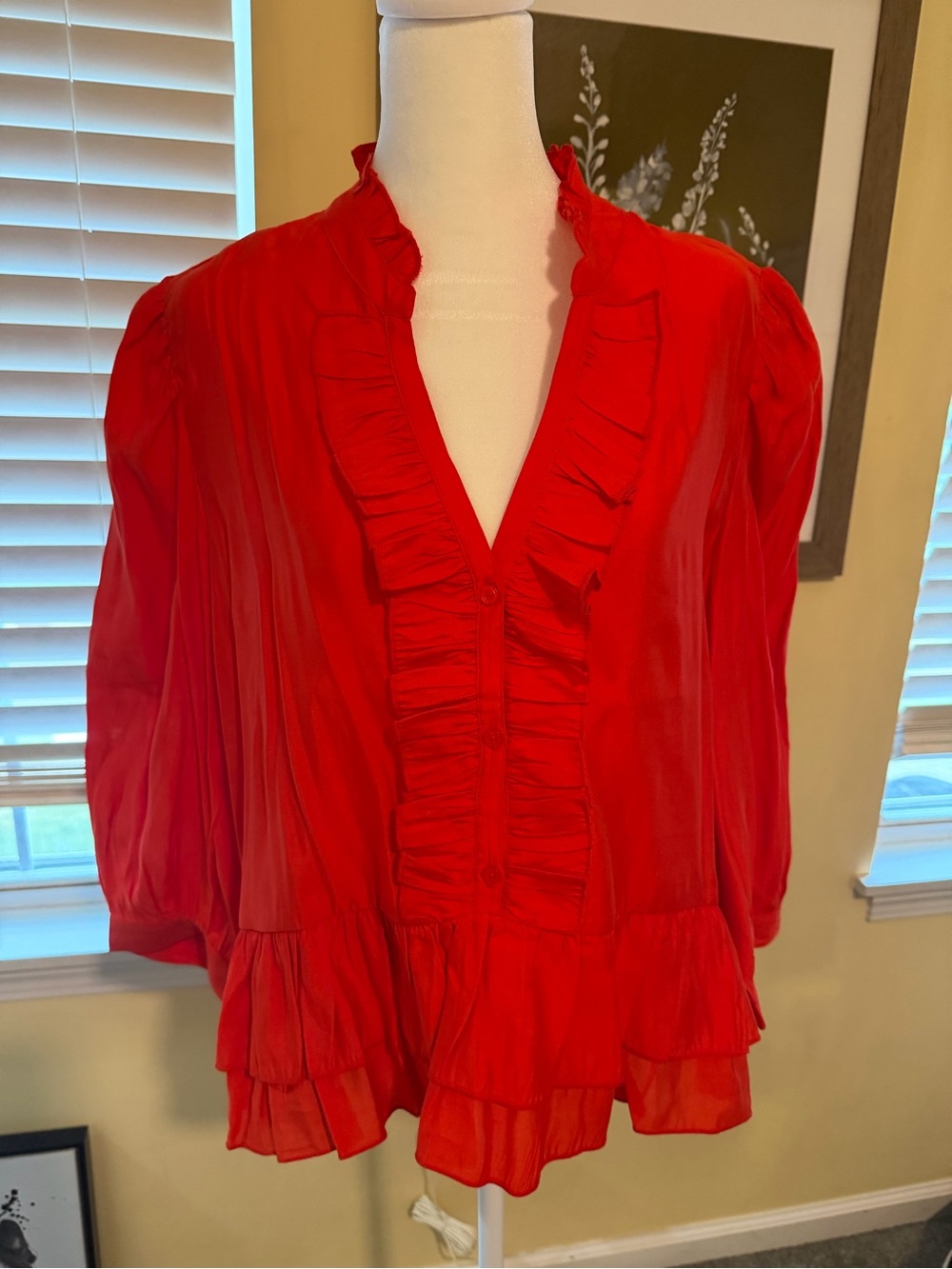 Karl Lagerfeld Red/Orange Ruffled V-Neck Blouse